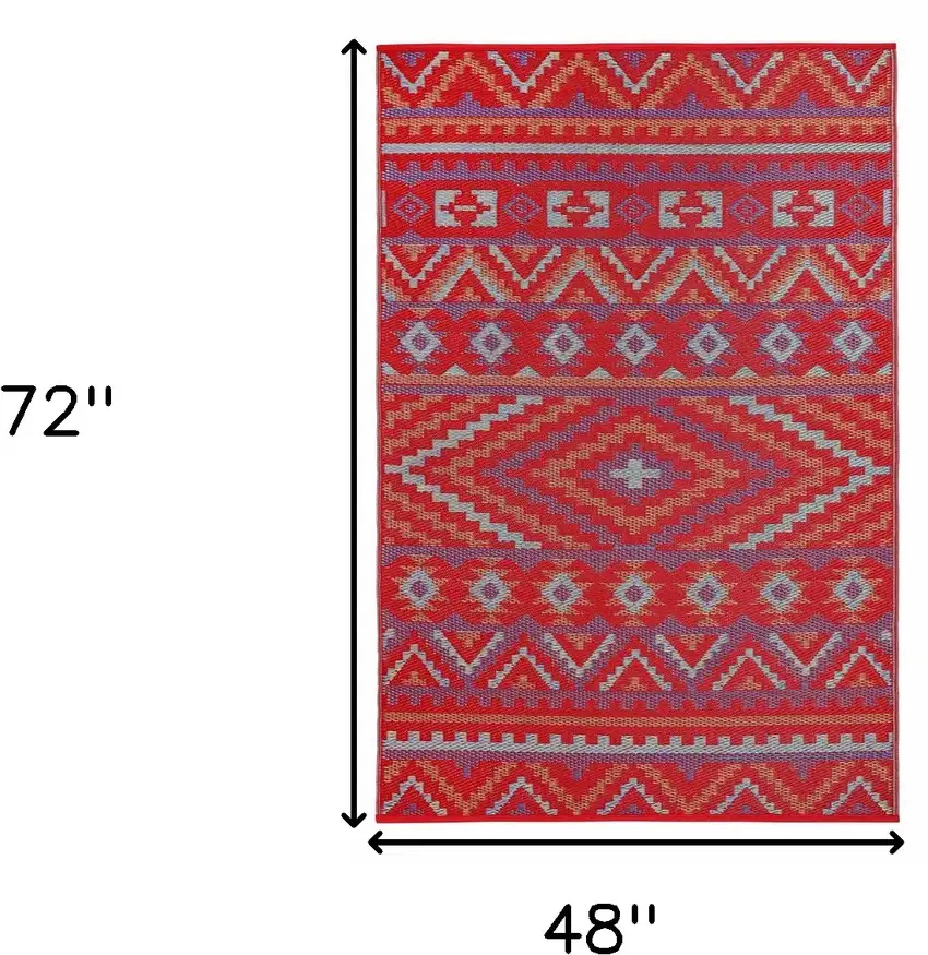 Red Geometric Indoor Outdoor Area Rug Photo 3