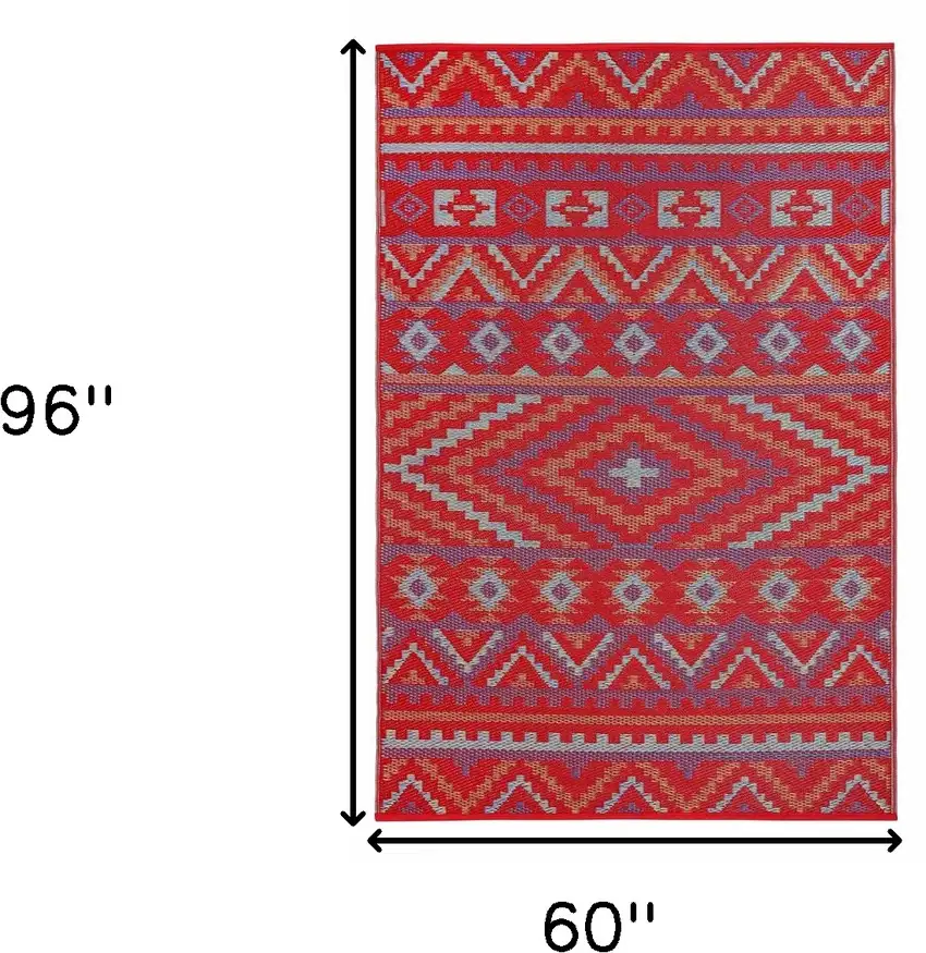 Red Geometric Indoor Outdoor Area Rug Photo 3