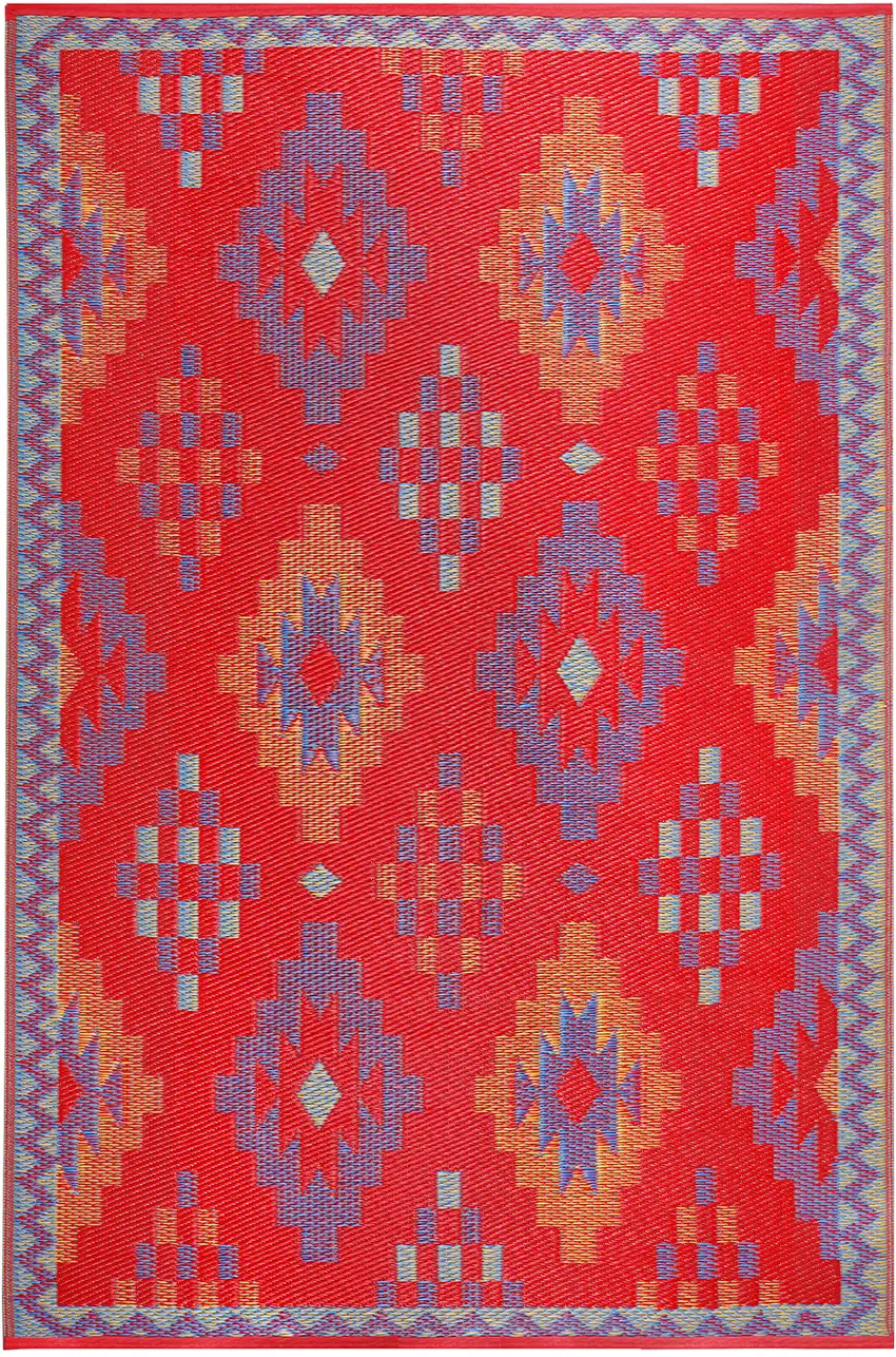 Red Geometric Indoor Outdoor Area Rug Photo 2