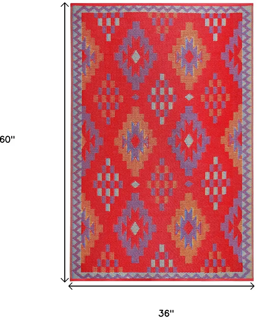 Red Geometric Indoor Outdoor Area Rug Photo 3