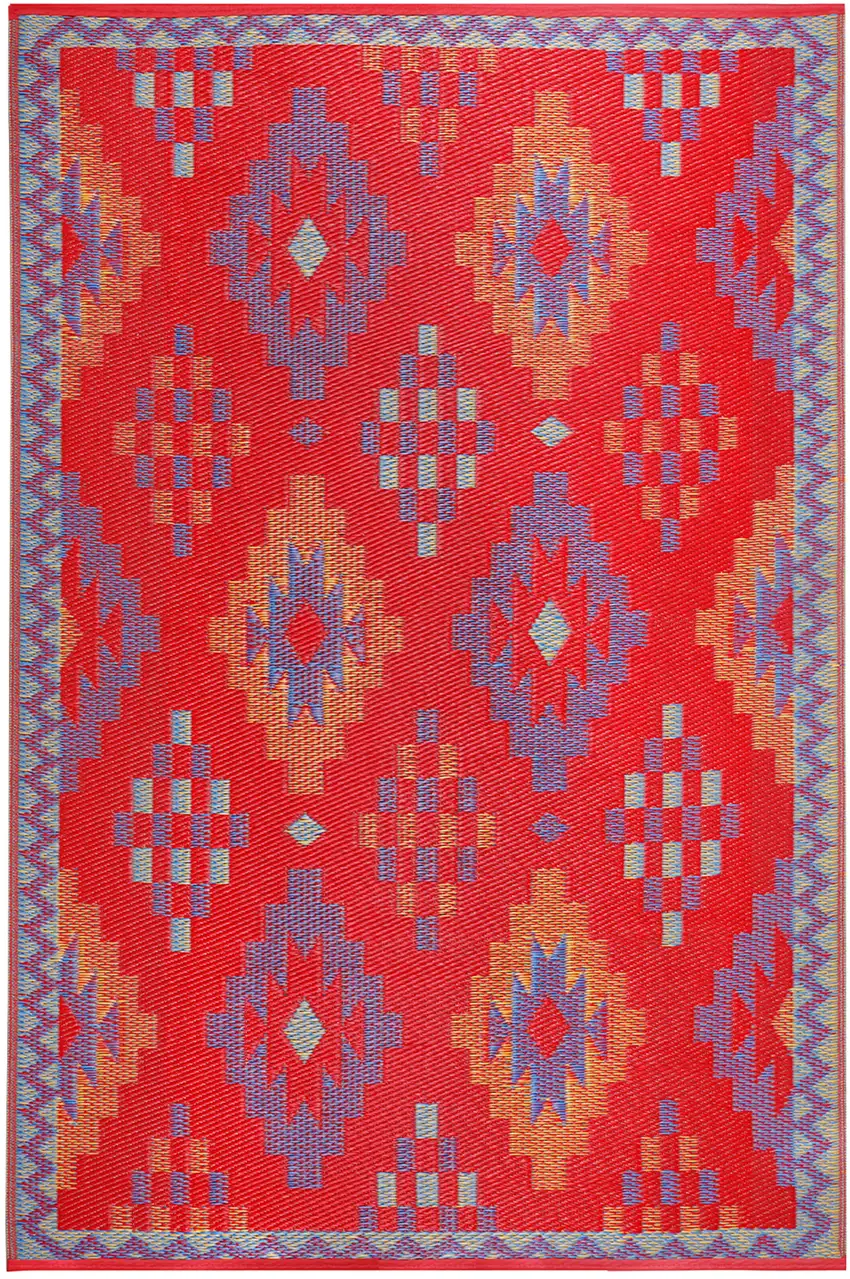 Red Geometric Indoor Outdoor Area Rug Photo 2