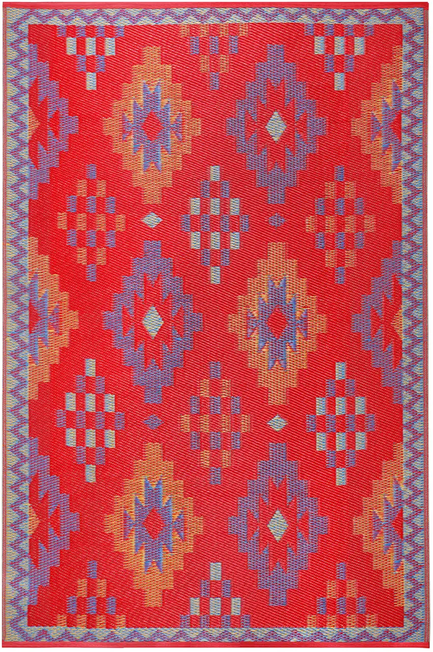 Red Geometric Indoor Outdoor Area Rug Photo 6