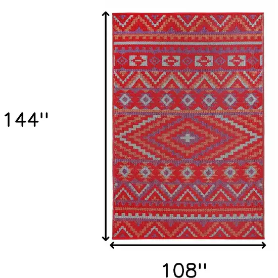 Red Geometric Machine Braided Distressed Area Rug With UV Protection Photo 3