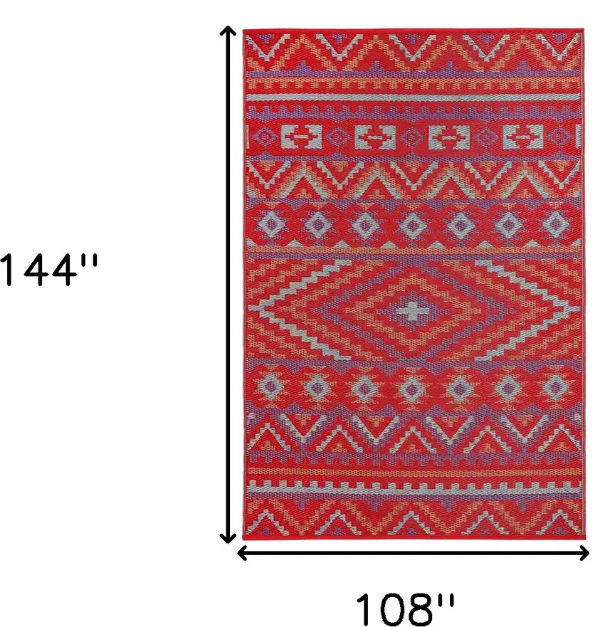 Red Geometric Machine Braided Distressed Area Rug With UV Protection Photo 3