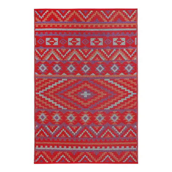 Red Geometric Machine Braided Distressed Area Rug With UV Protection Photo 2