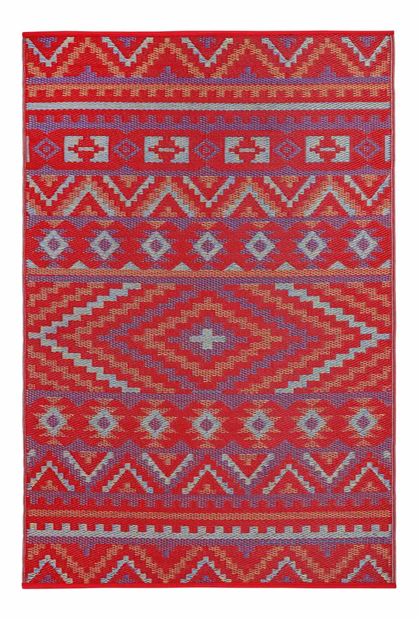 Red Geometric Machine Braided Distressed Area Rug With UV Protection Photo 2