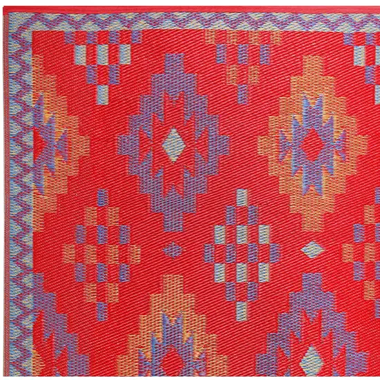 Red Geometric Machine Braided Distressed Area Rug With UV Protection Photo 5