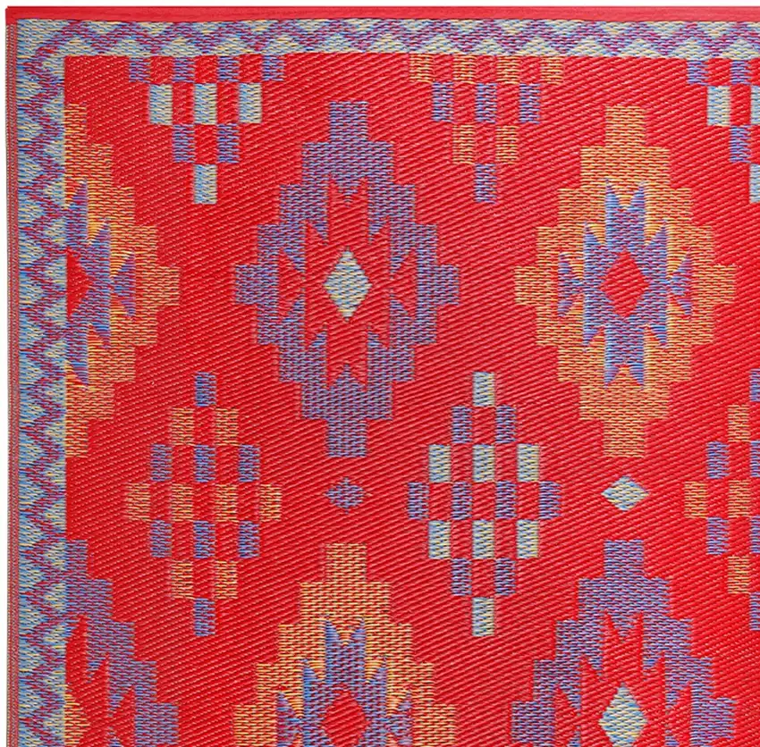 Red Geometric Machine Braided Distressed Area Rug With UV Protection Photo 5