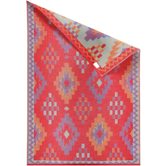 Red Geometric Machine Braided Distressed Area Rug With UV Protection Photo 4