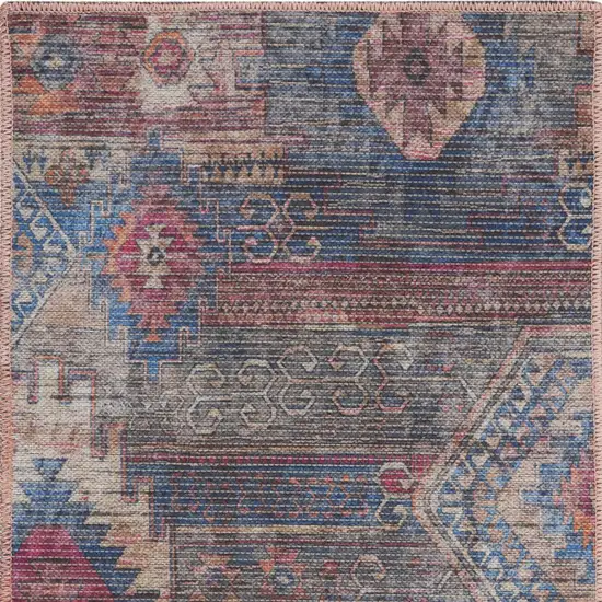 Red Geometric Power Loom Worn Faded Area Rug Photo 8