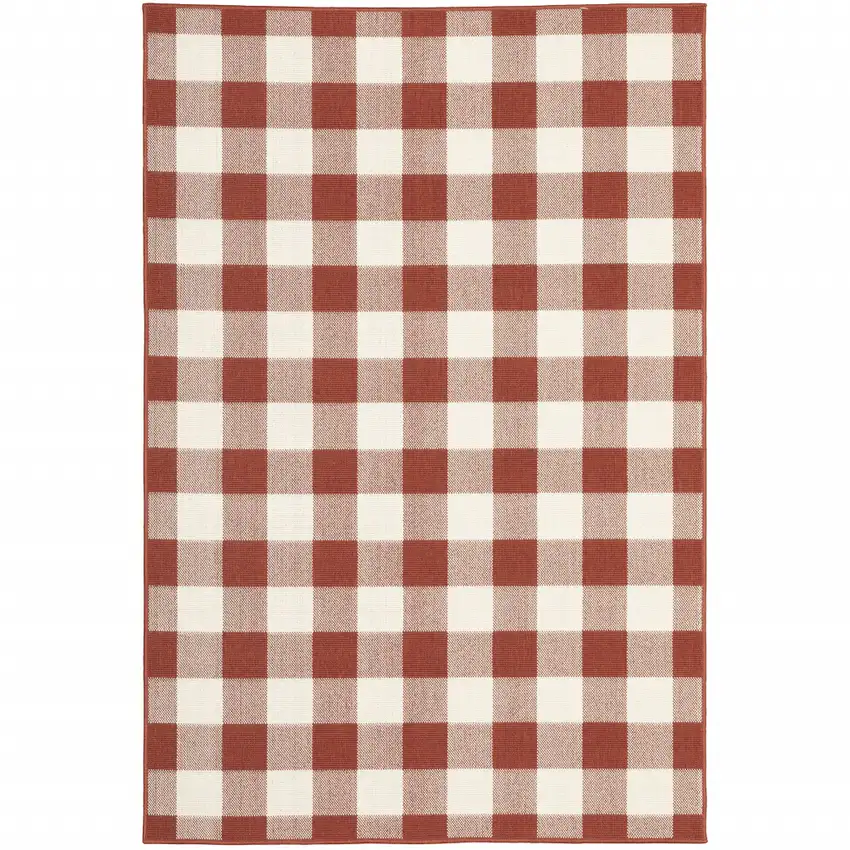 Red Geometric Stain Resistant Indoor Outdoor Area Rug Photo 1