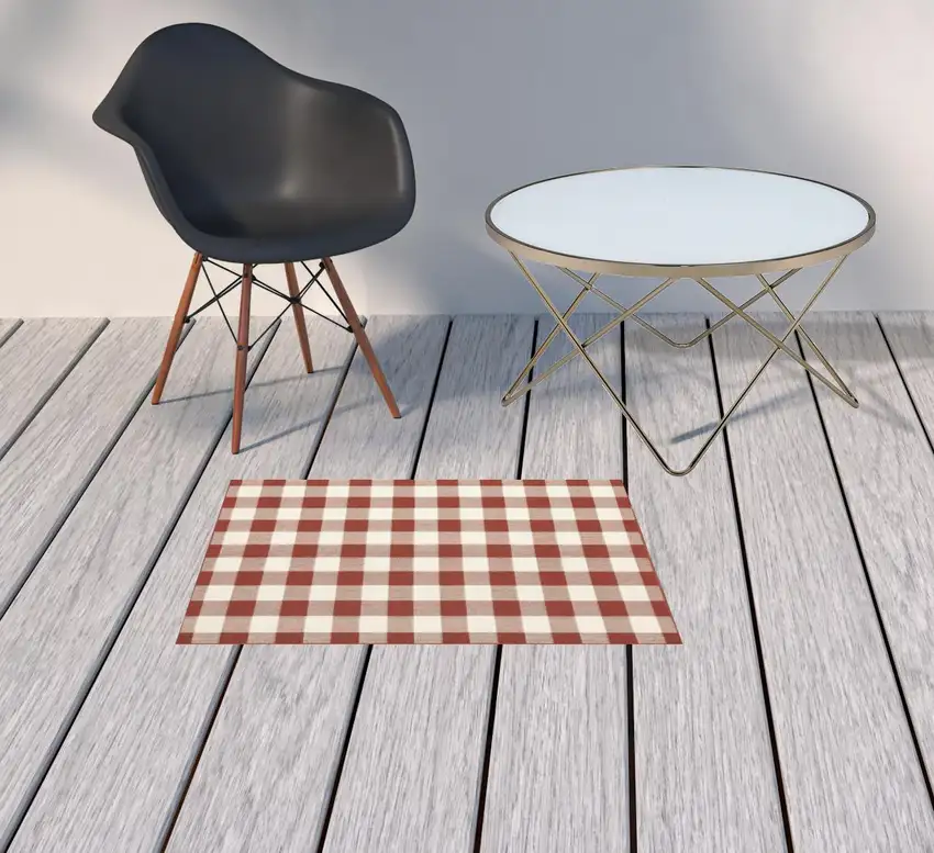 Red Geometric Stain Resistant Indoor Outdoor Area Rug Photo 2