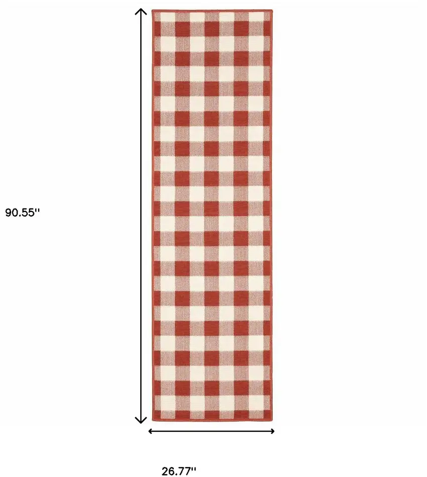 Red Geometric Stain Resistant Indoor Outdoor Area Rug Photo 5