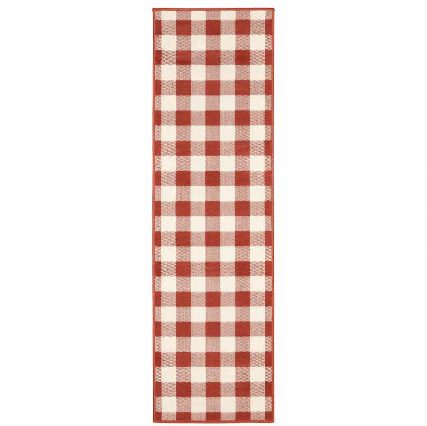 Red Geometric Stain Resistant Indoor Outdoor Area Rug Photo 1