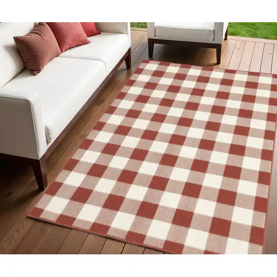 Red and Ivory Geometric Stain Resistant Indoor Outdoor Area Rug Photo 1