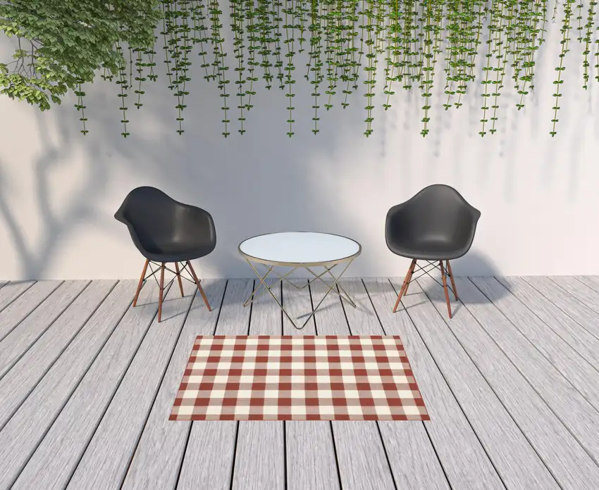 Red Geometric Stain Resistant Indoor Outdoor Area Rug Photo 2