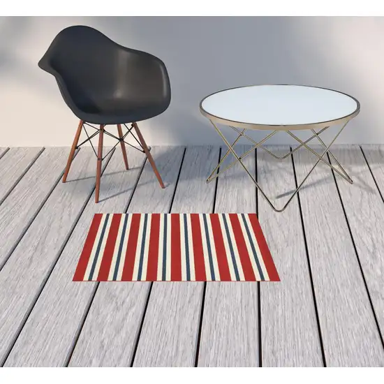 Red Geometric Stain Resistant Indoor Outdoor Area Rug Photo 2