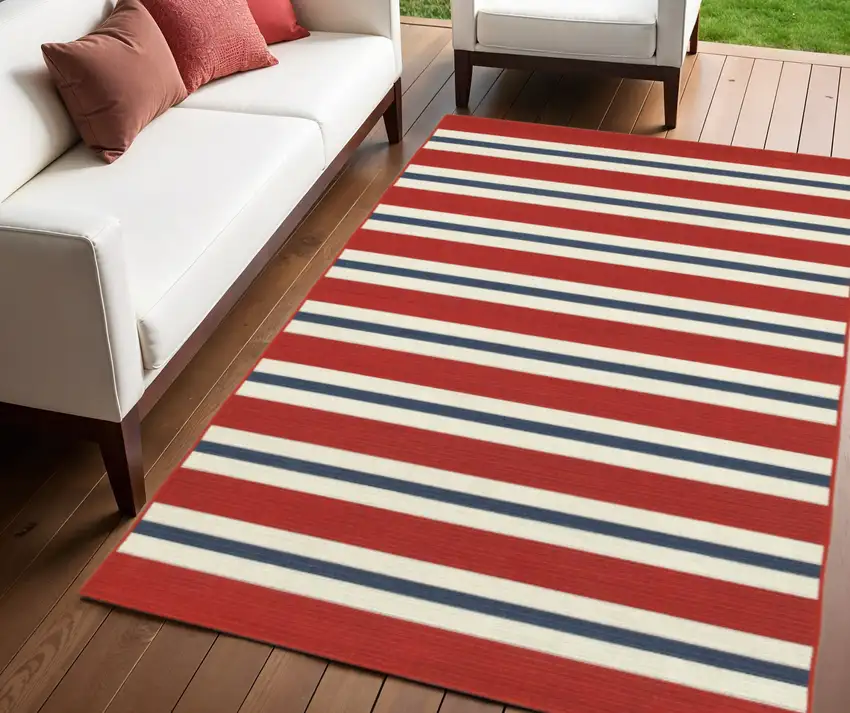 Red and Ivory Geometric Stain Resistant Indoor Outdoor Area Rug Photo 1