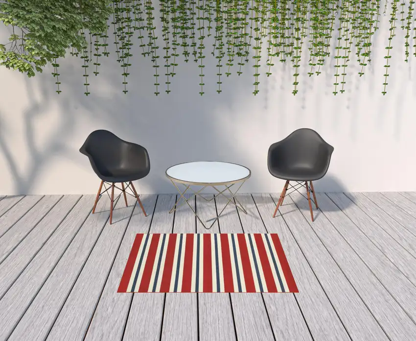 Red Geometric Stain Resistant Indoor Outdoor Area Rug Photo 2