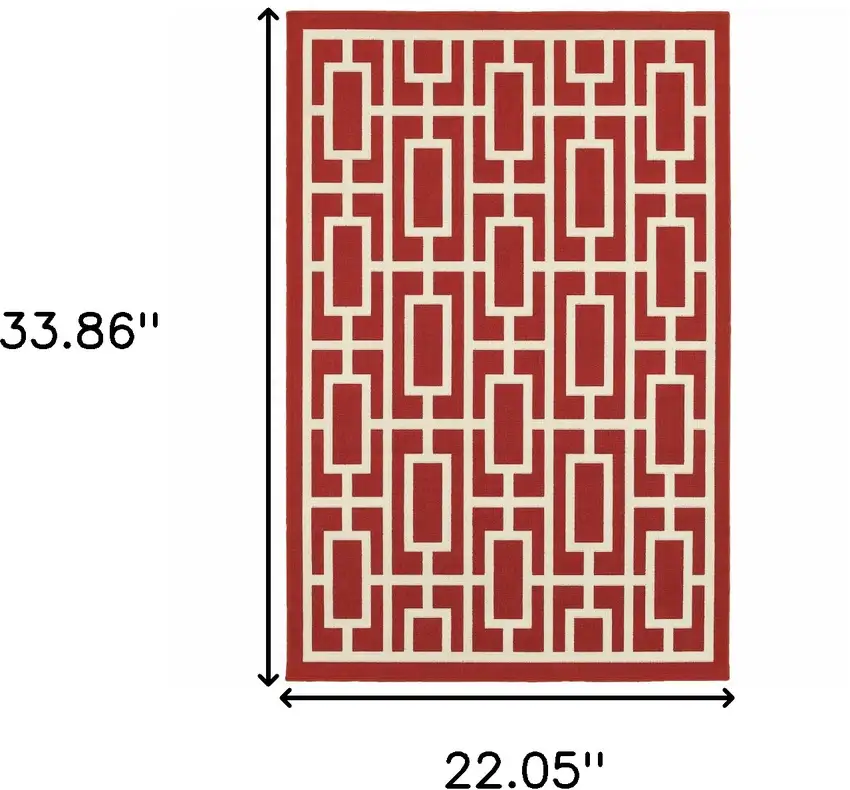 Red Geometric Stain Resistant Indoor Outdoor Area Rug Photo 5