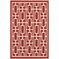 Photo of Red Geometric Stain Resistant Indoor Outdoor Area Rug