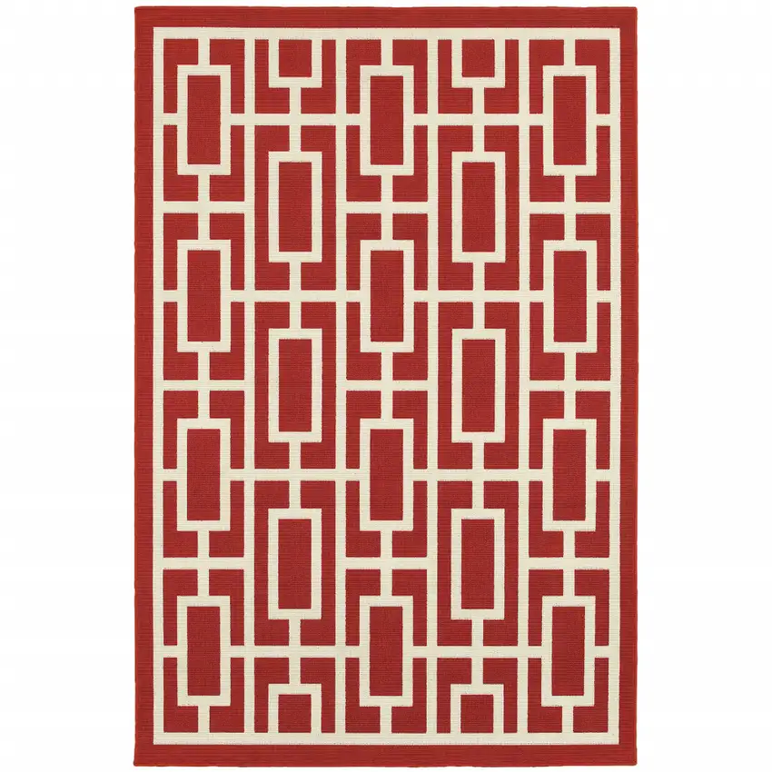 Red Geometric Stain Resistant Indoor Outdoor Area Rug Photo 1