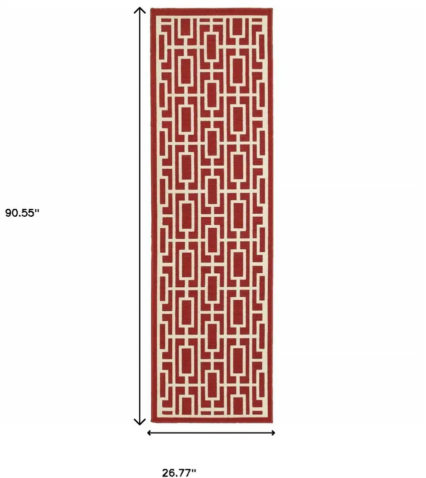 Red Geometric Stain Resistant Indoor Outdoor Area Rug Photo 4