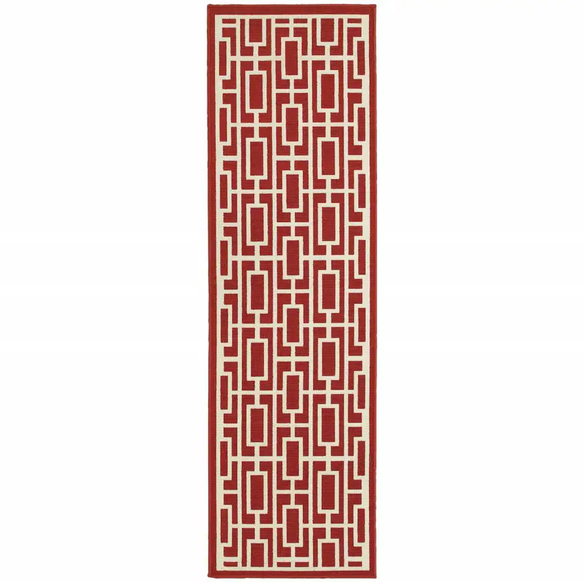 Red Geometric Stain Resistant Indoor Outdoor Area Rug Photo 1