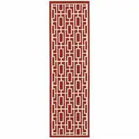 Photo of Red Geometric Stain Resistant Indoor Outdoor Area Rug