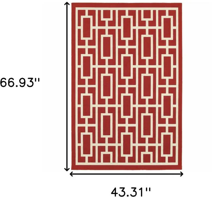 Red Geometric Stain Resistant Indoor Outdoor Area Rug Photo 5