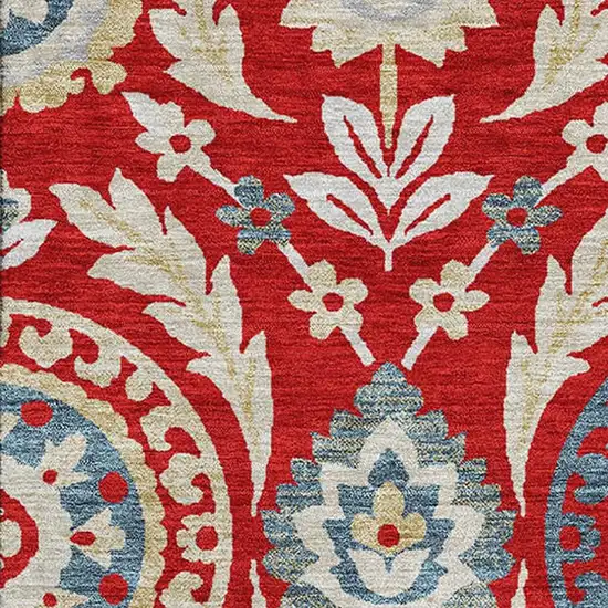 Red Gold And Blue Floral Washable Area Rug With UV Protection Photo 3