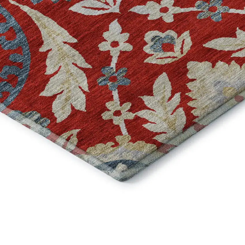 Red Gold And Blue Floral Washable Area Rug With UV Protection Photo 8