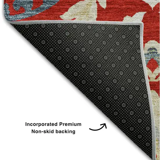 Red Gold And Blue Floral Washable Area Rug With UV Protection Photo 7
