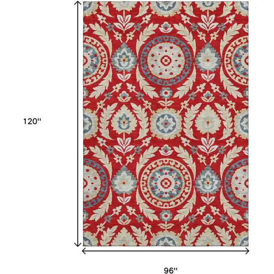 Red Gold And Blue Floral Washable Area Rug With UV Protection Photo 3