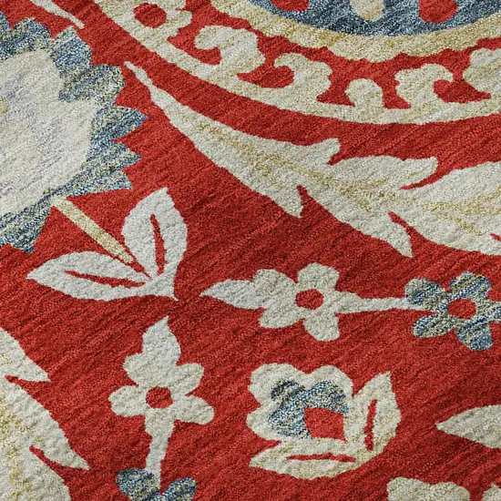 Red Gold And Blue Floral Washable Area Rug With UV Protection Photo 9