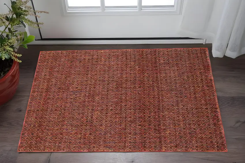 Red and Gold Geometric Power Loom Area Rug Photo 1