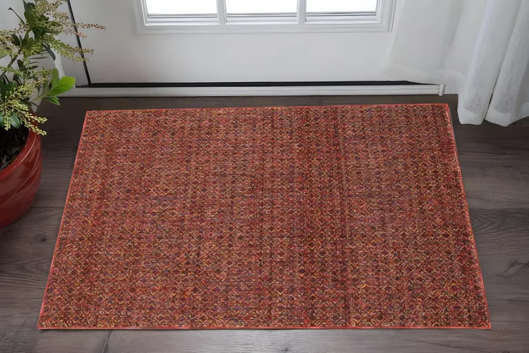 Red Gold And Blue Geometric Power Loom Stain Resistant Area Rug Photo 5