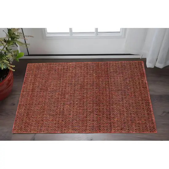 Red and Gold Geometric Power Loom Area Rug Photo 1