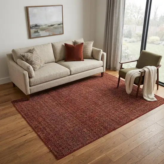 Red And Rust Geometric Distressed Area Rug Photo 1
