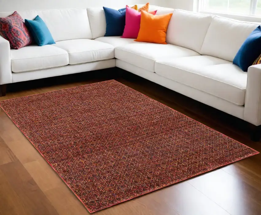 Red and Gold Geometric Power Loom Area Rug Photo 1