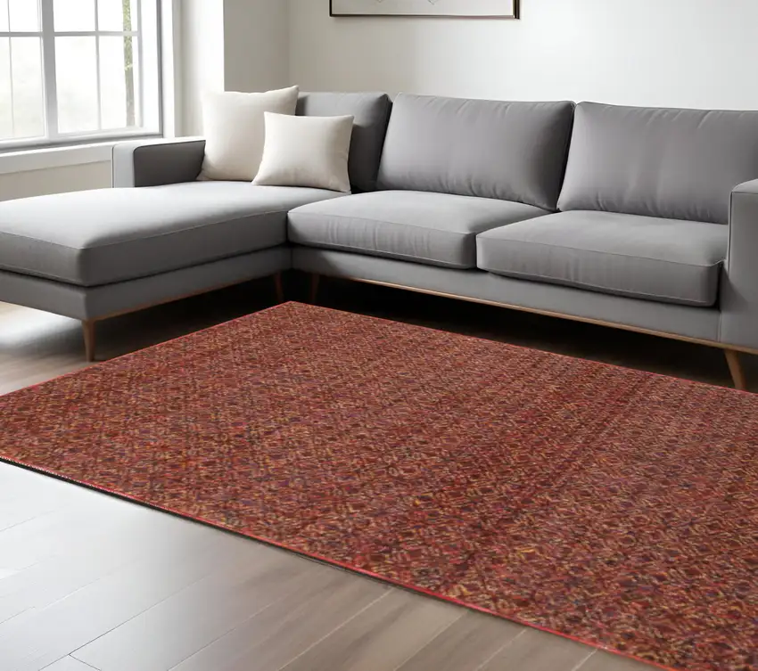 Red and Gold Geometric Power Loom Area Rug Photo 1