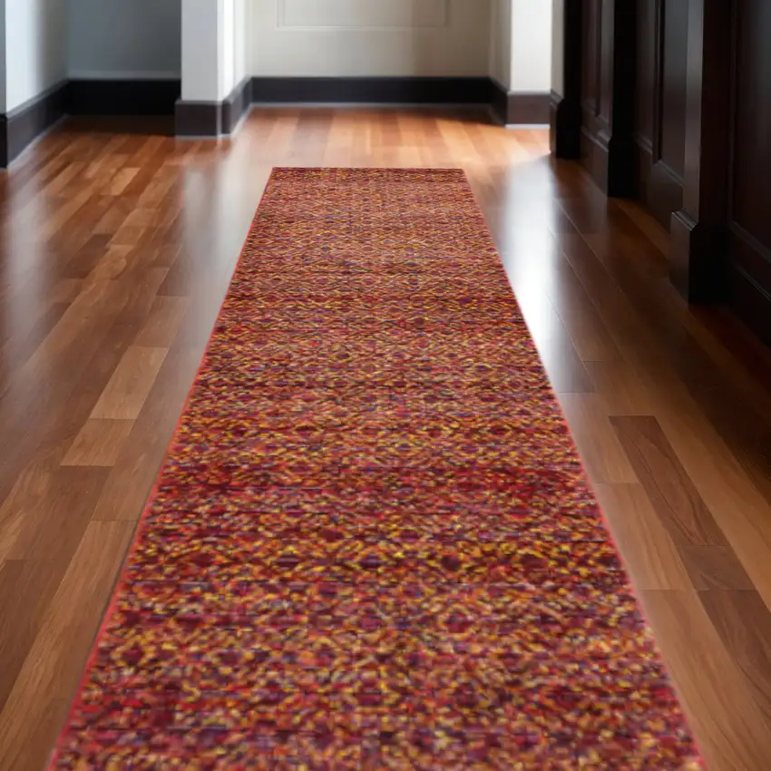 12' Red Gold And Blue Geometric Runner Rug Photo 1