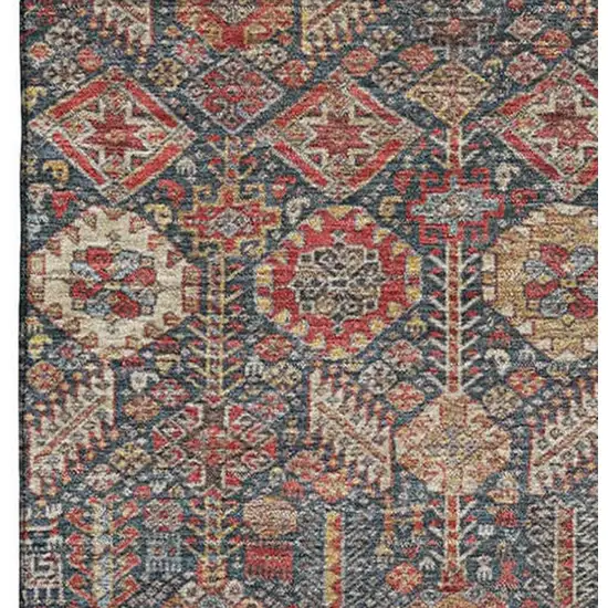 Red Gold And Gray Tribal Washable Area Rug With UV Protection Photo 3