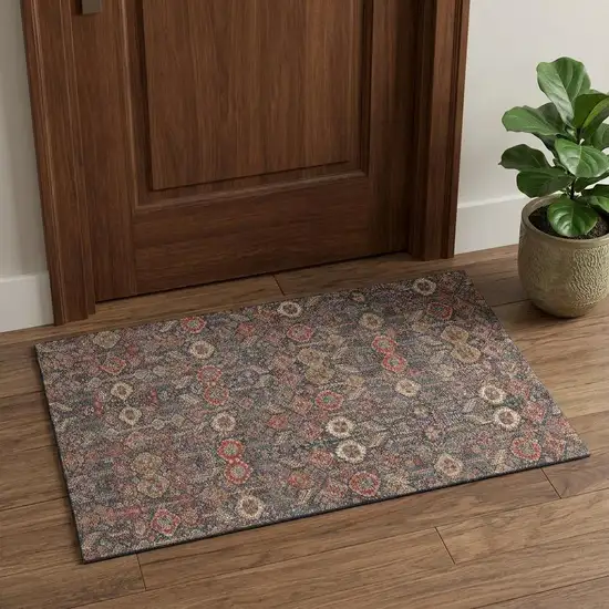 Red Gold And Gray Tribal Washable Area Rug With UV Protection Photo 1