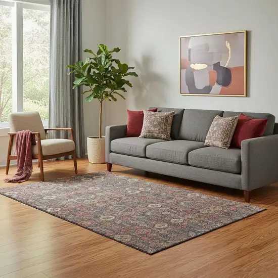 Red Gold And Gray Tribal Washable Area Rug With UV Protection Photo 1