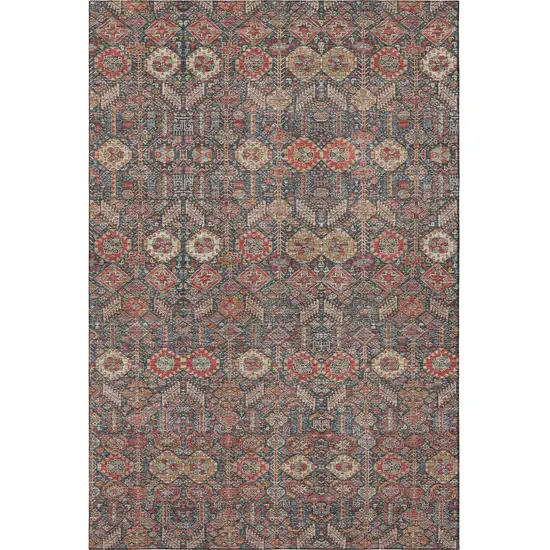 Red Gold And Gray Tribal Washable Area Rug With UV Protection Photo 3