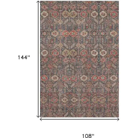 Red Gold And Gray Tribal Washable Area Rug With UV Protection Photo 3