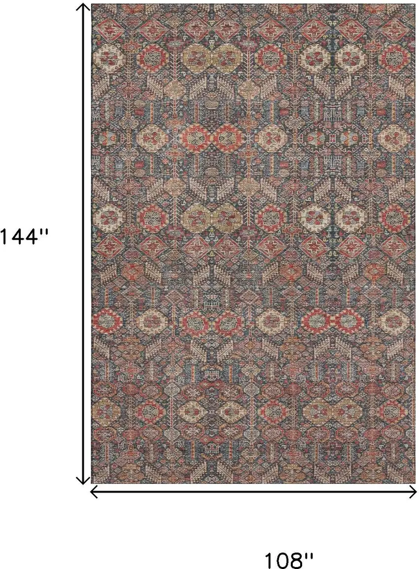 Red Gold And Gray Tribal Washable Area Rug With UV Protection Photo 3