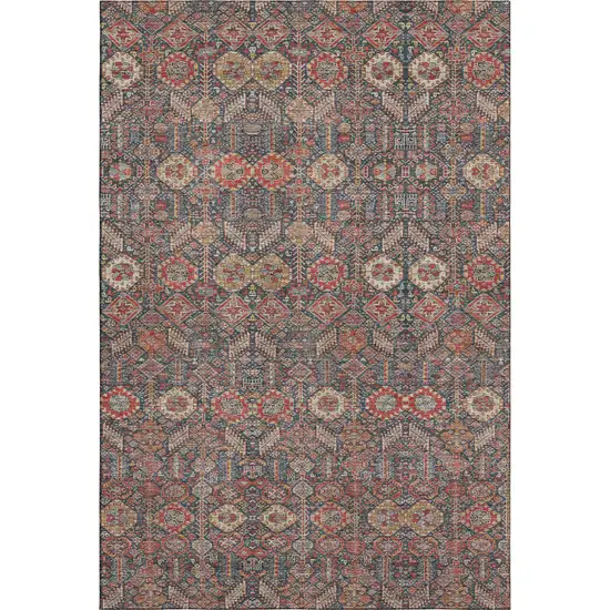 Red Gold And Gray Tribal Washable Area Rug With UV Protection Photo 6