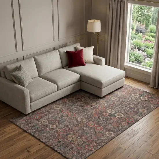 Red Gold And Gray Tribal Washable Area Rug With UV Protection Photo 1